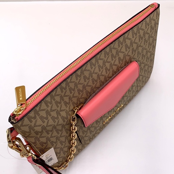 Michael Kors Jet Set LG 2 in 1 card case wristlet Wallet TEA ROSE COLOR - Picture 10 of 16